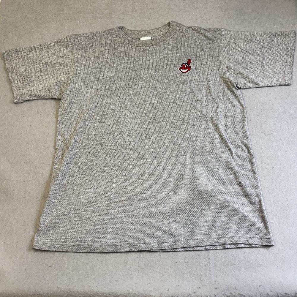 Vtg Cleveland Indians Chief Wahoo Shirt Mens XL Embroidered Logo Gray Mesh Logo